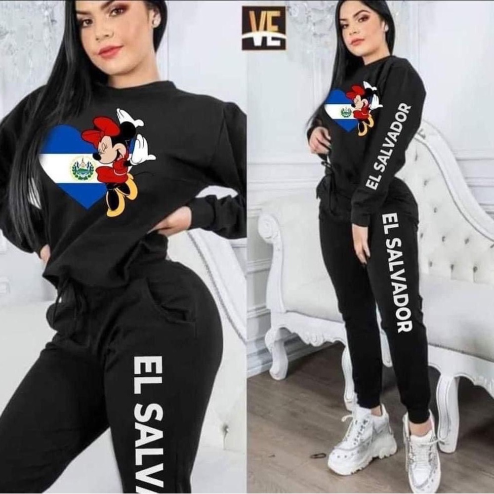 Black El Salvador Track Pants with Mickey Mouse Design